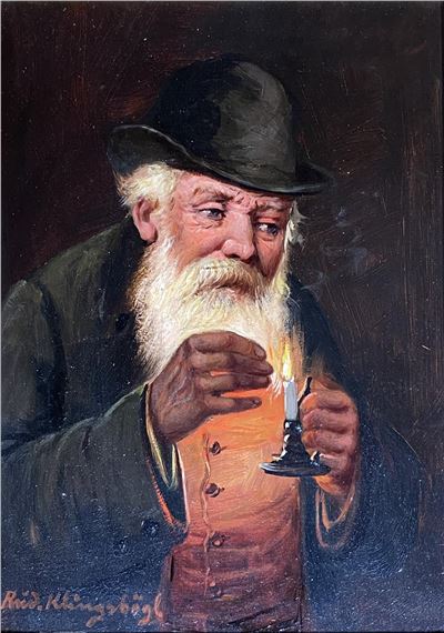 Rudolf Klingsbögl | Portrait of a Man lighting his Pipe | MutualArt