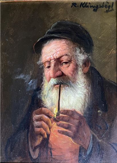Rudolf Klingsbögl | Portrait of a Man lighting his Pipe | MutualArt