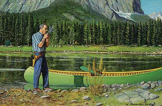Artwork by Wilhelm Magnussen Raade, From Upper Kananaskis Lake, Made of oil on wood board