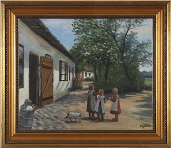 油絵　スウェーデン画家 Bror Jönssonブロー・ヨーンソン BROO SORENSEN 'PATH THROUGH THE WOODS' EARLY 20TH C ANTIQUE