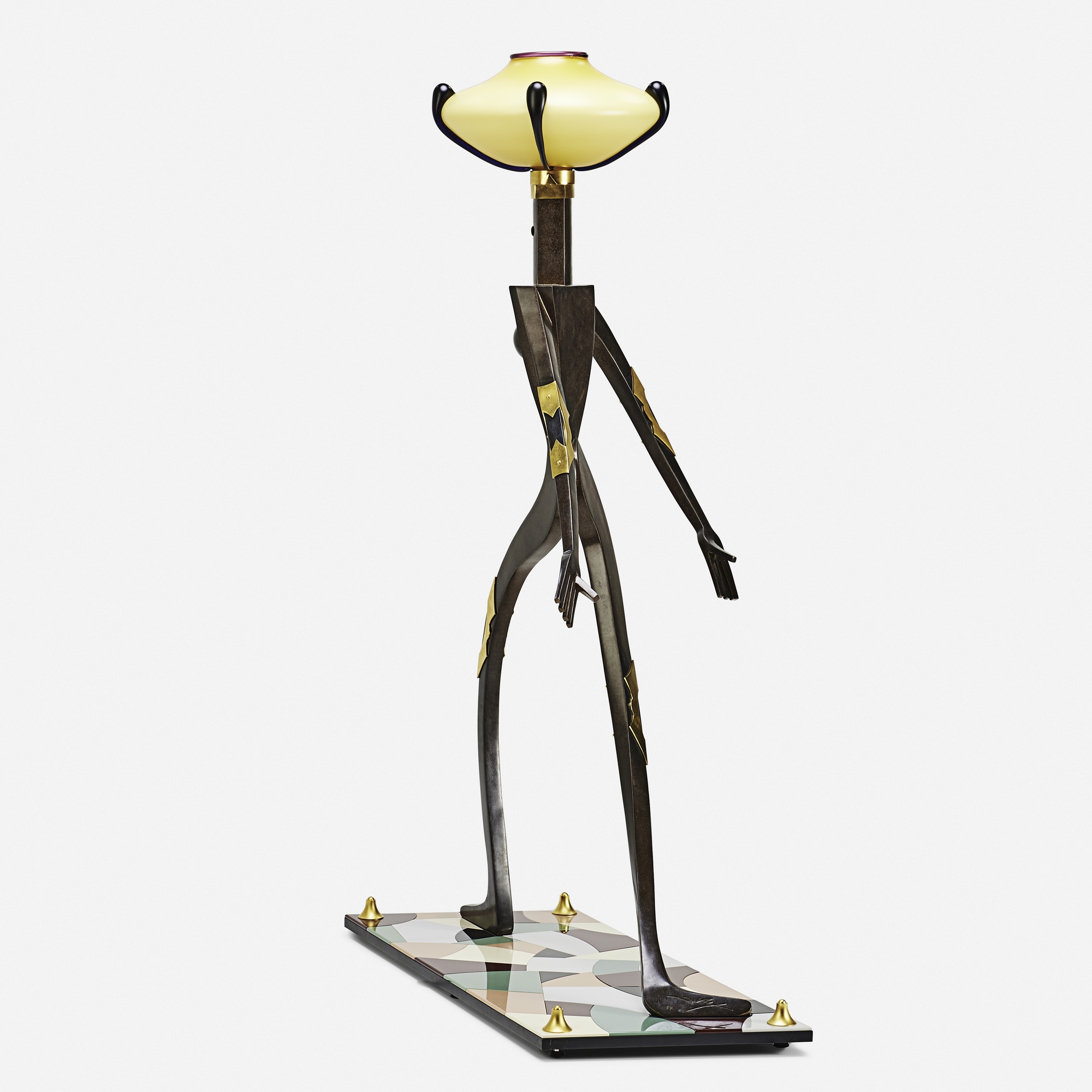 Artwork by Dan Dailey, Standing Female Figurative Floor Lamp, Made of cast and patinated bronze,; blown glass; anodized aluminum