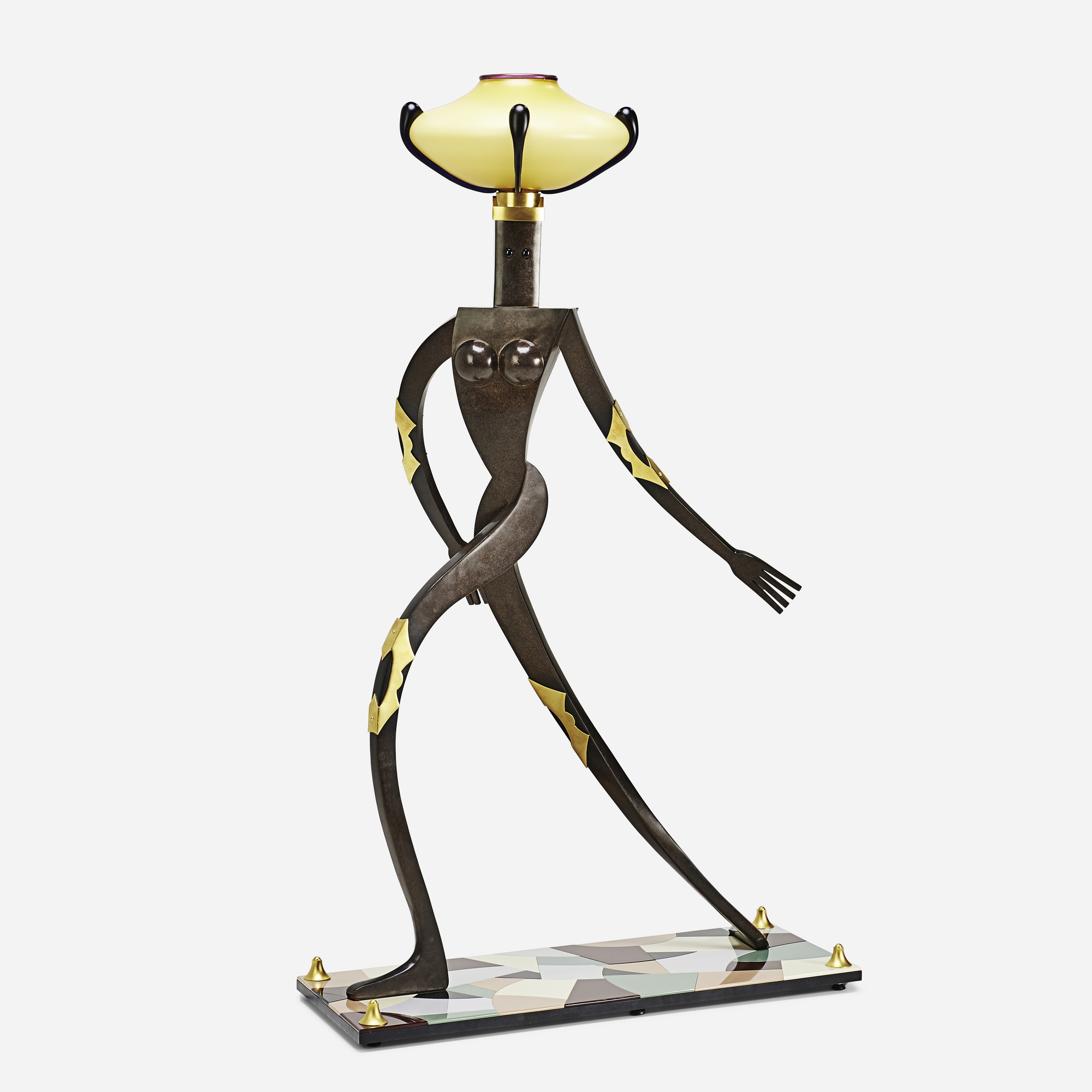 Artwork by Dan Dailey, Standing Female Figurative Floor Lamp, Made of cast and patinated bronze,; blown glass; anodized aluminum