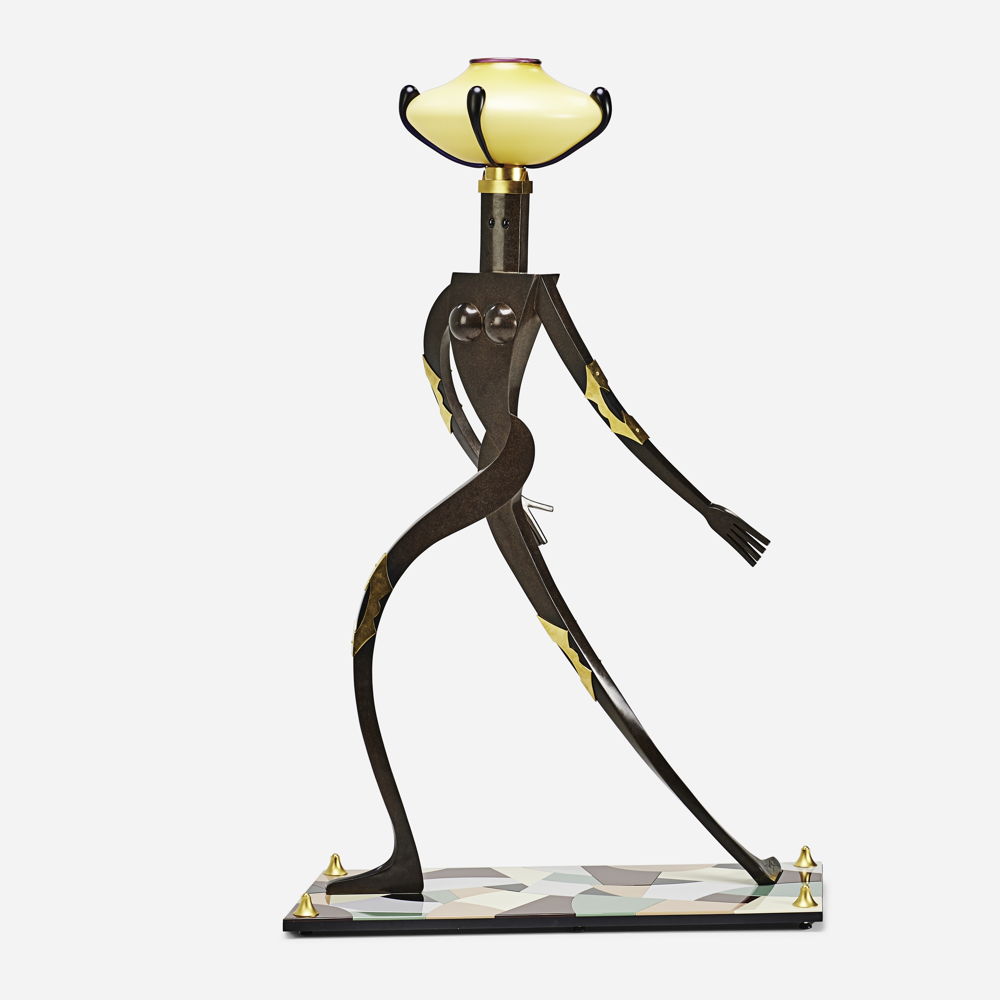 Artwork by Dan Dailey, Standing Female Figurative Floor Lamp, Made of cast and patinated bronze,; blown glass; anodized aluminum