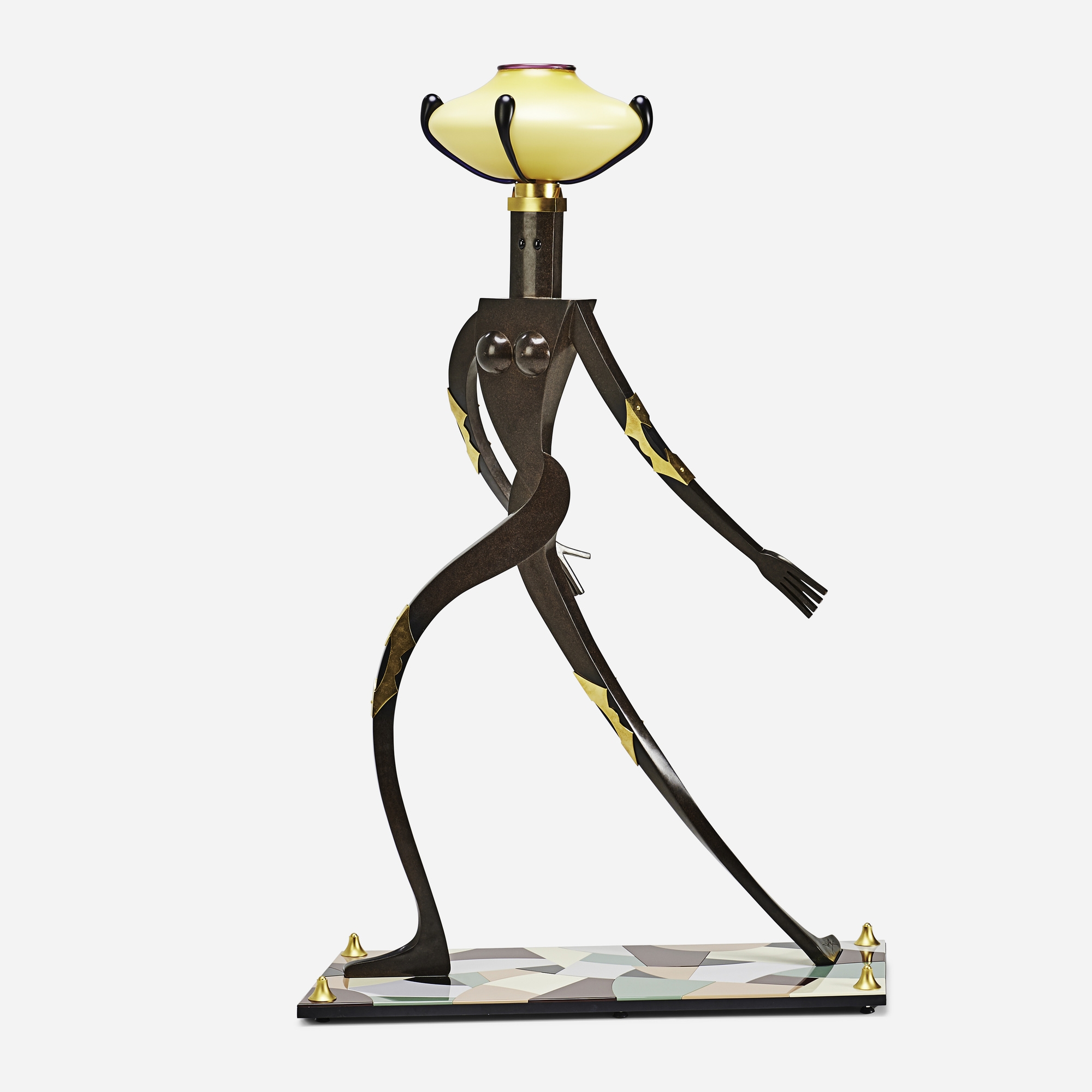 Artwork by Dan Dailey, Standing Female Figurative Floor Lamp, Made of cast and patinated bronze,; blown glass; anodized aluminum