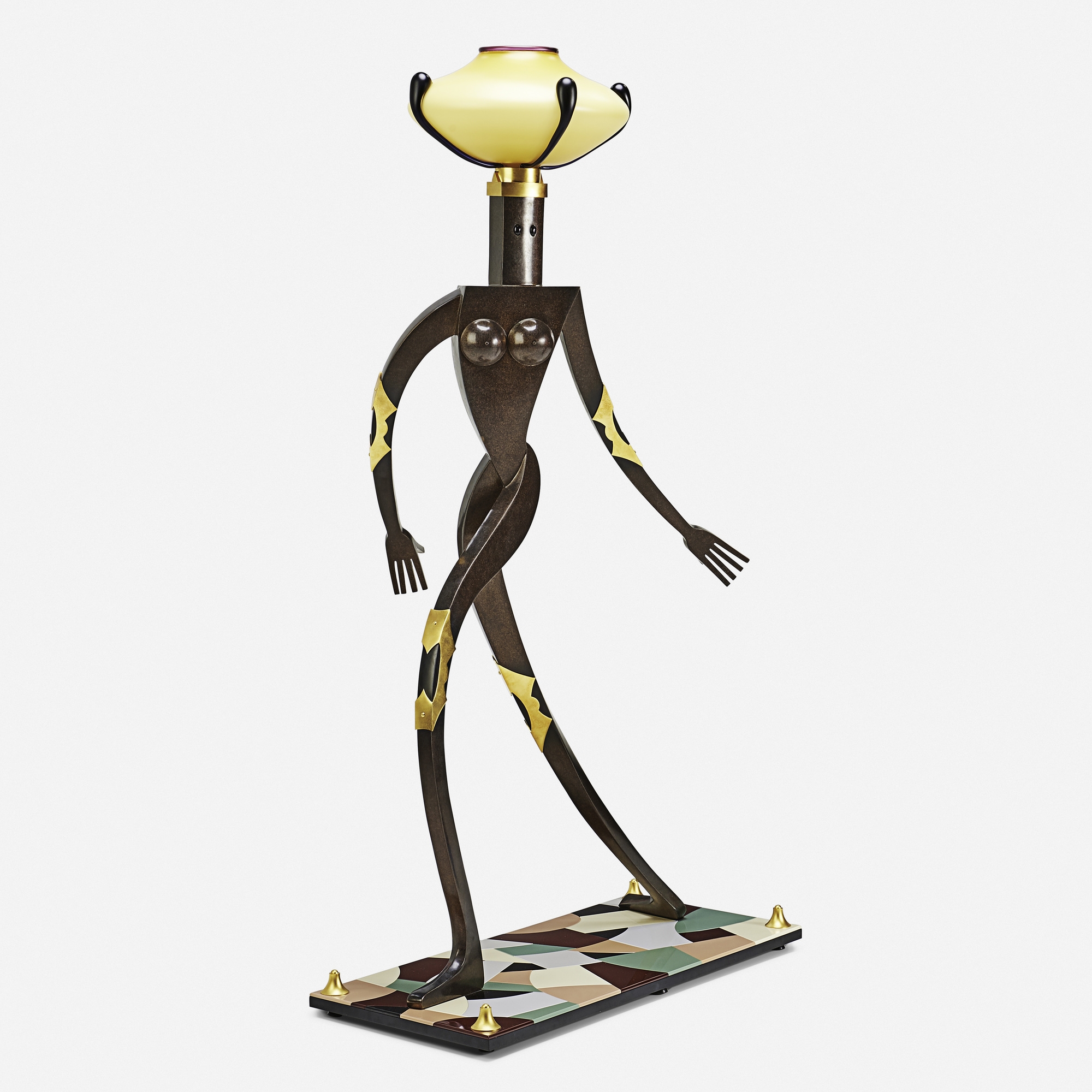 Artwork by Dan Dailey, Standing Female Figurative Floor Lamp, Made of cast and patinated bronze,; blown glass; anodized aluminum