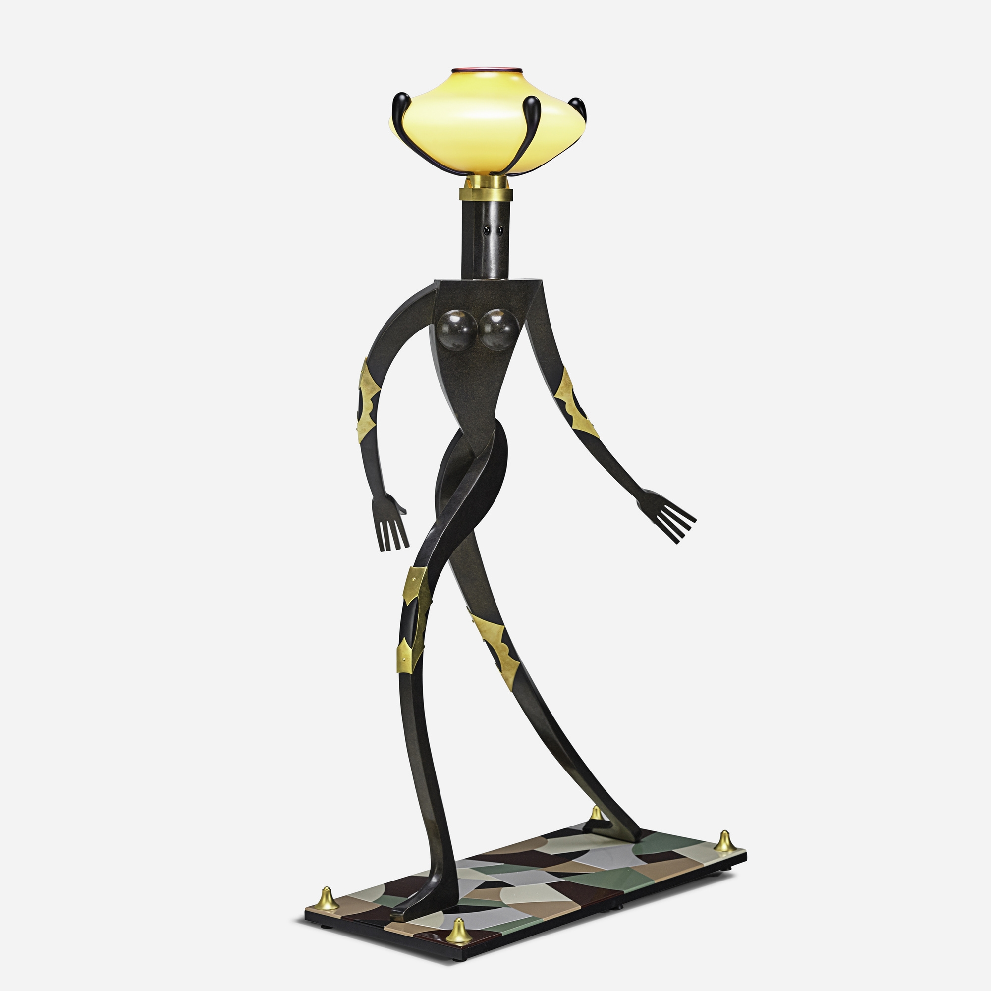 Artwork by Dan Dailey, Standing Female Figurative Floor Lamp, Made of cast and patinated bronze,; blown glass; anodized aluminum