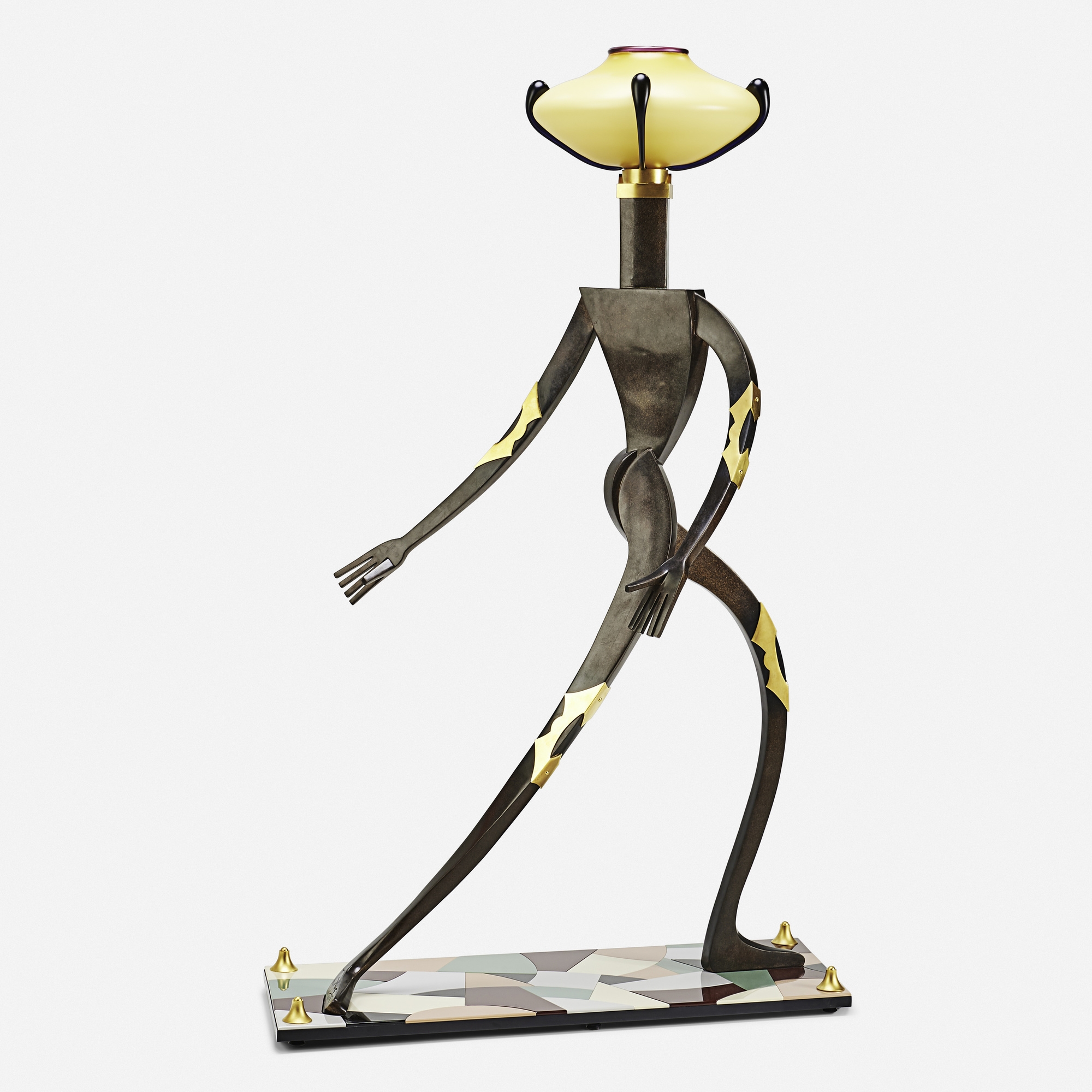 Artwork by Dan Dailey, Standing Female Figurative Floor Lamp, Made of cast and patinated bronze,; blown glass; anodized aluminum
