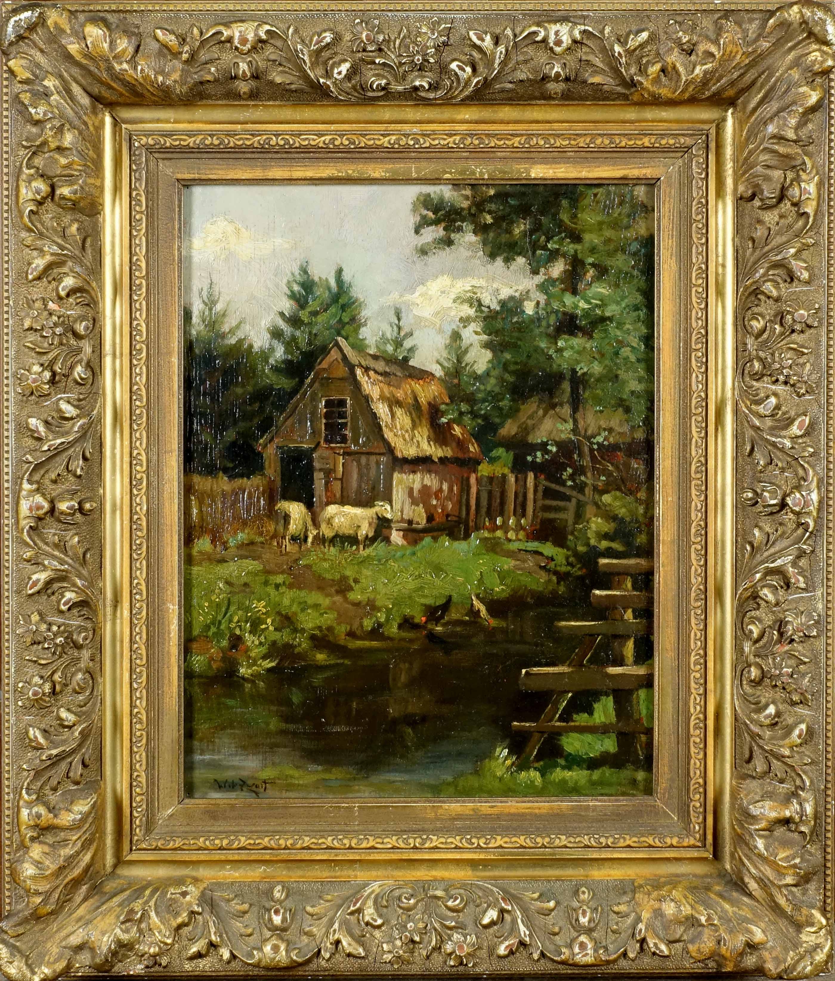 Artwork by Wilhelmus Hendrikus Petrus Johannes de Zwart, Ferme au bord de l'eau, Made of Oil on panel