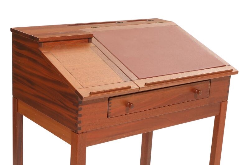 Artwork by Andreas Hansen, A mahogany writing desk, Made of brown leather
