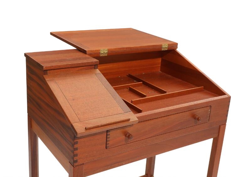 Artwork by Andreas Hansen, A mahogany writing desk, Made of brown leather