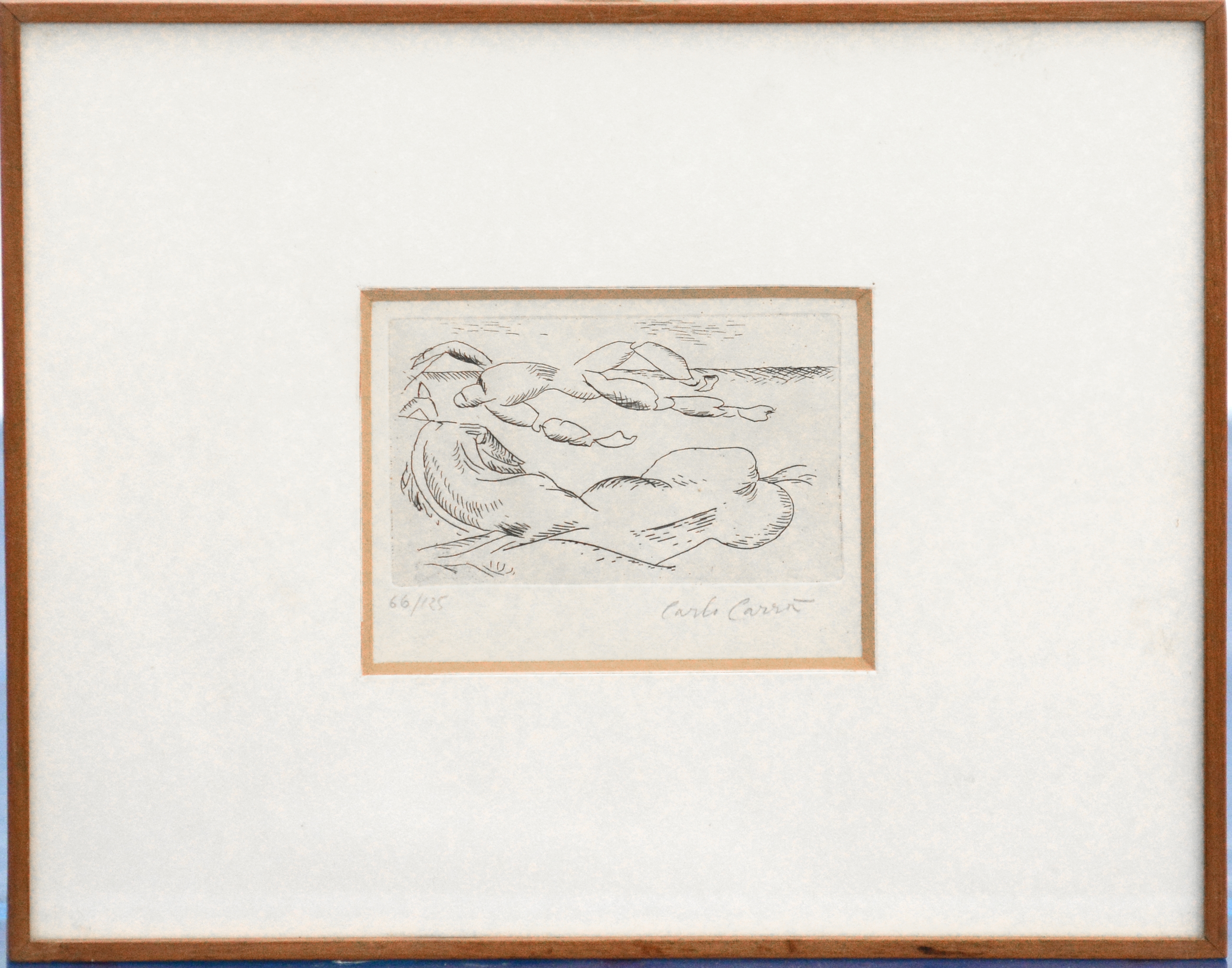 Artwork by Carlo Carrà, Uomo e cavallo sulla spiaggia, 1924, Made of etching