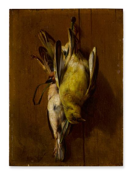Game piece with a yellow hammer and house sparrow by François Joseph Huygens