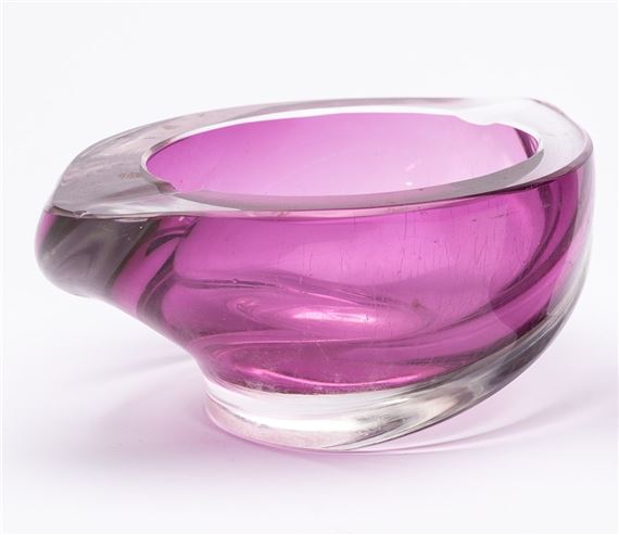 A Val St Lambert signed pink art glass ashtray by Val Saint Lambert