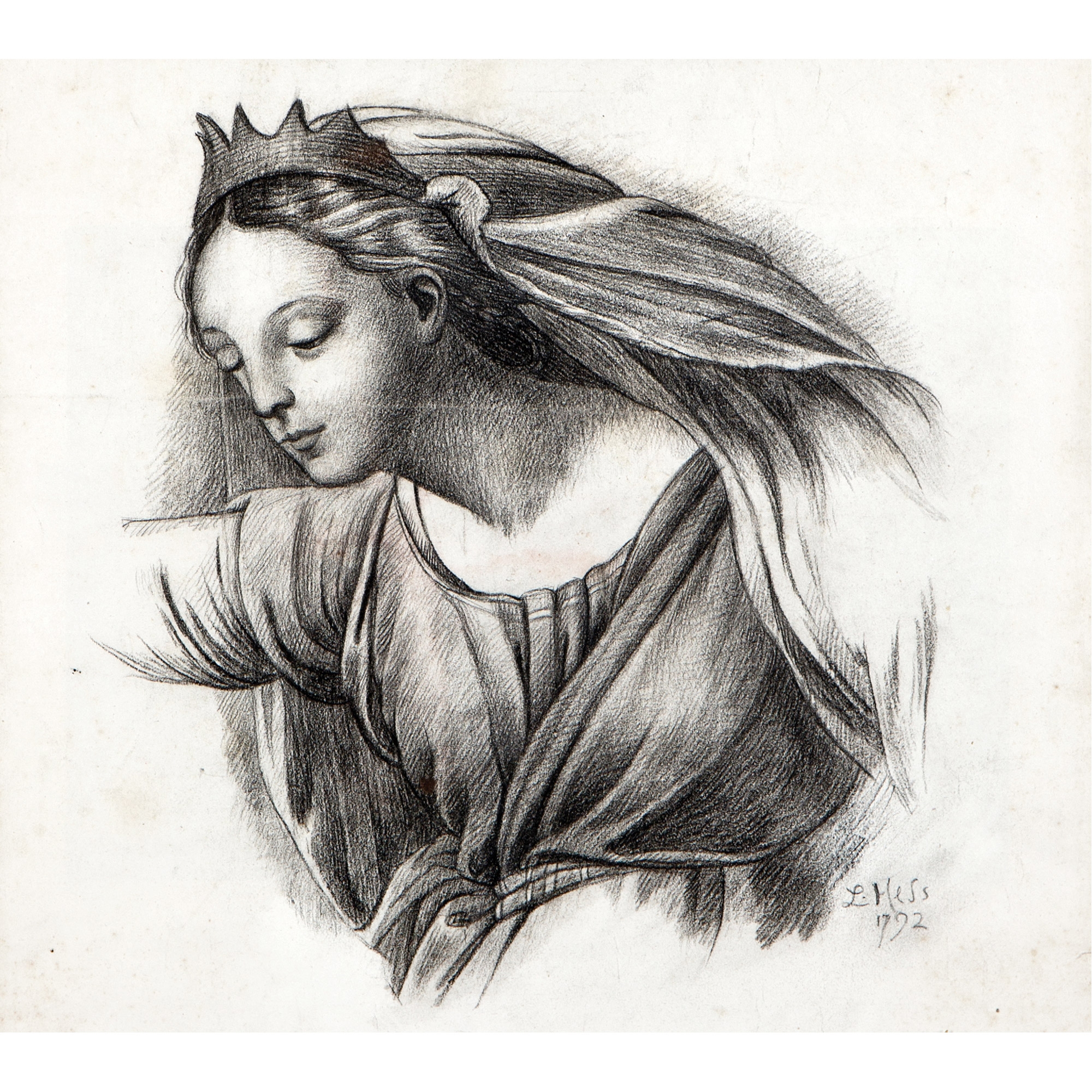 Artwork by L. Hess, Dama coronada de perfil, Made of Charcoal