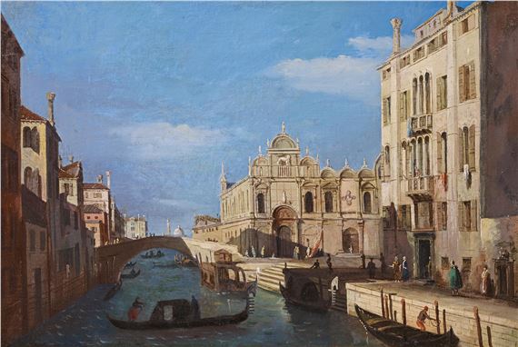 View of the Rio dei Mendicanti and Scuola Grande di San Marco in Venice. by Canaletto