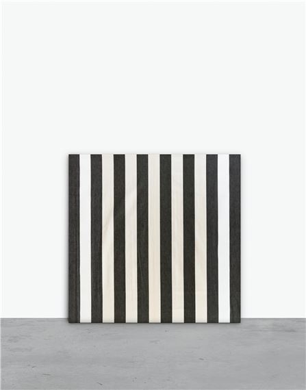 Peinture acrylique blanche sur tissu rayé blanc et noir by Daniel Buren, Executed in September 1973