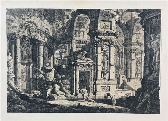Architectural fantasy with statue of Hercules by Pietro Gaspari, circa 1771