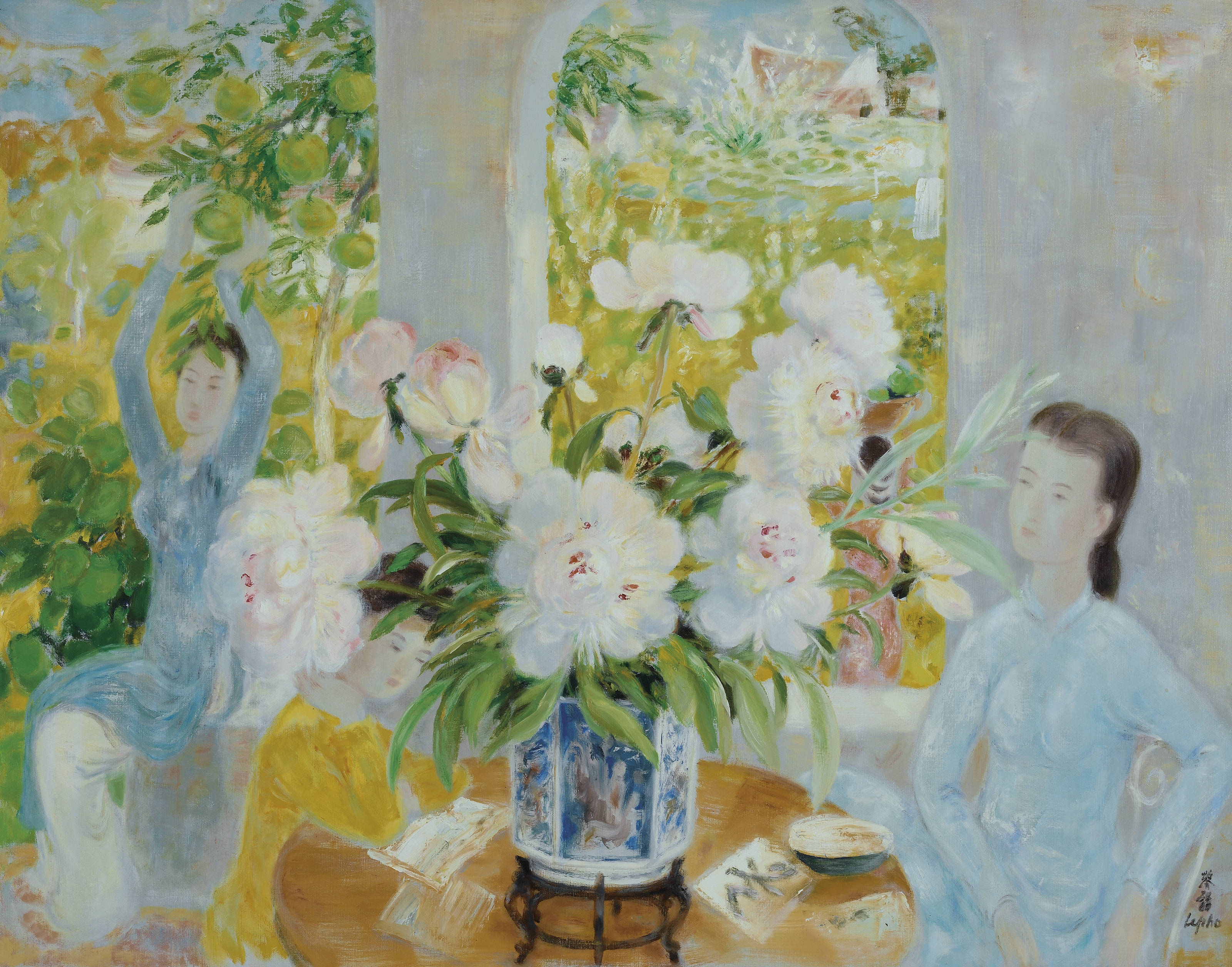 Artwork by Lê Phổ, Un paisible après-midi d’été (A peaceful summer afternoon), Made of oil on canvas