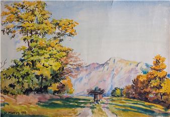 Landscape with the back of a cooper in the background - Hermann Morres