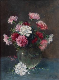 Carnation bouquet in glass vase - Willem Frederik Boekstal