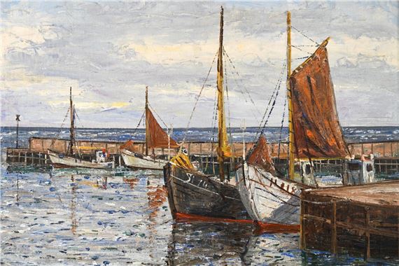 Harbor scene by E. Brehm