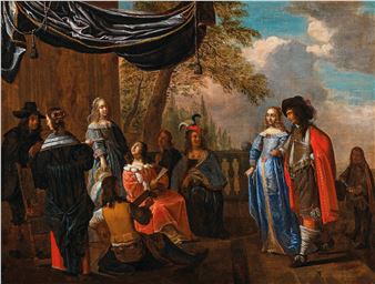 An elegant company on a terrace - Frans de Geffels