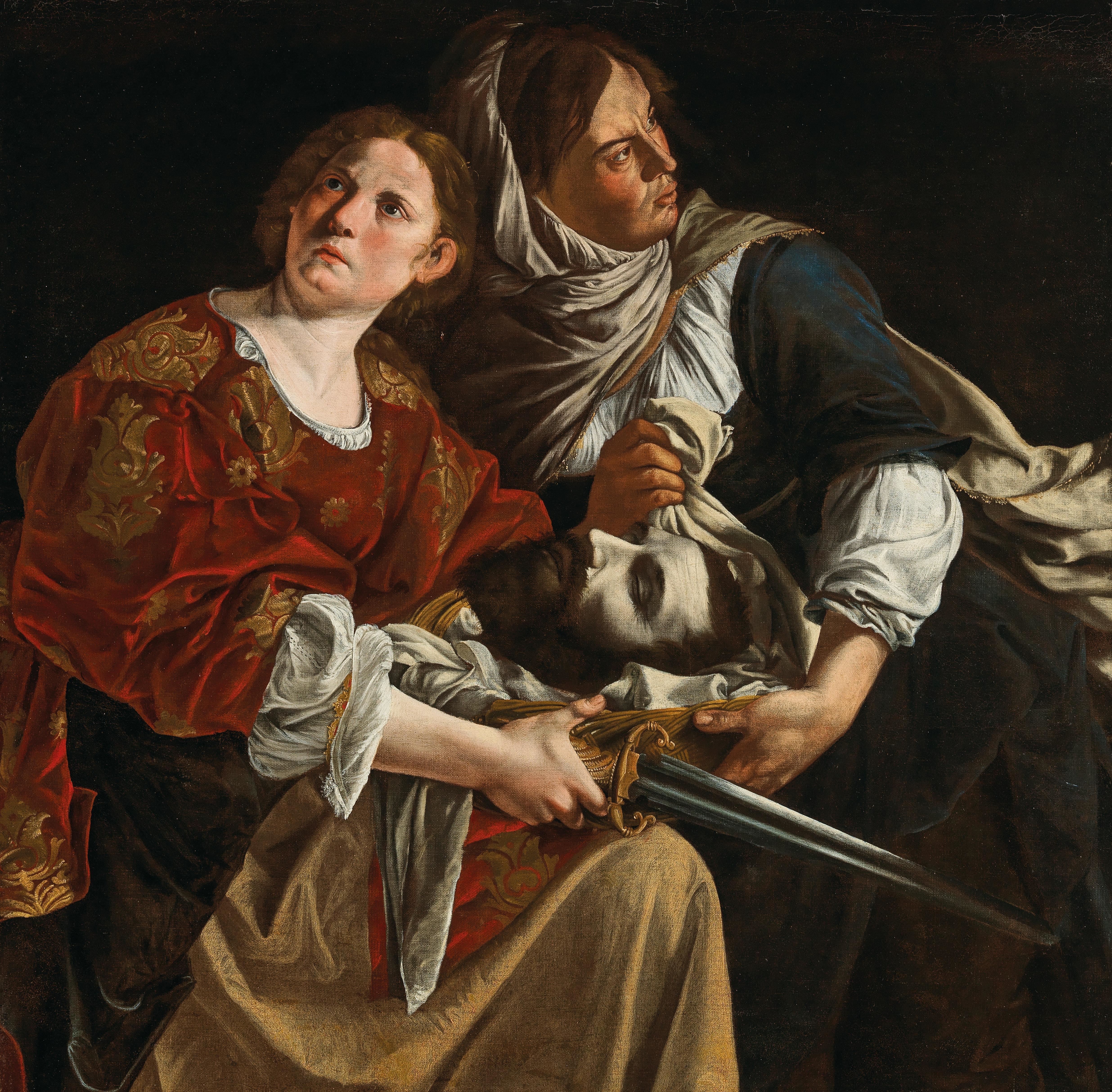 Artwork by Artemisia Gentileschi, Judith and her maidservant with the head of Holofernes, Made of oil on canvas