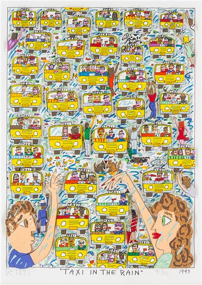 James Rizzi | Taxi in the Rain. (1993) | MutualArt