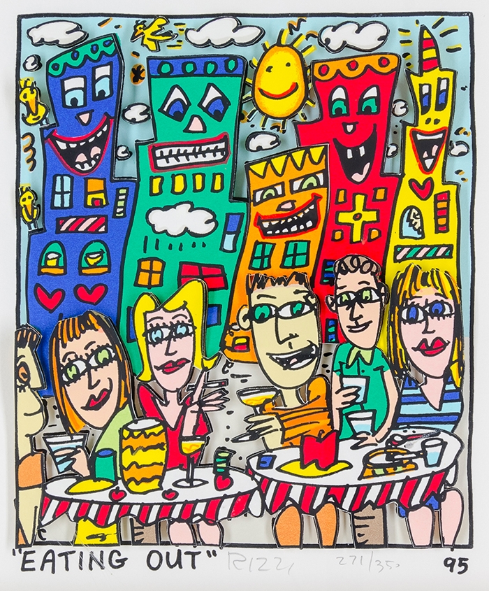 James Rizzi | Taxi in the Rain. (1993) | MutualArt
