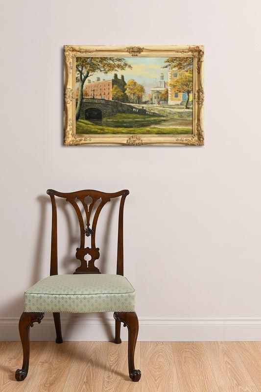 Artwork by Neville Henderson, Huband Bridge and St Stephens Church, Dublin, Made of oil on canvas