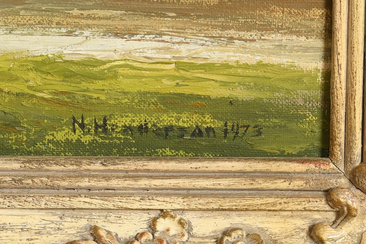 Artwork by Neville Henderson, Huband Bridge and St Stephens Church, Dublin, Made of oil on canvas