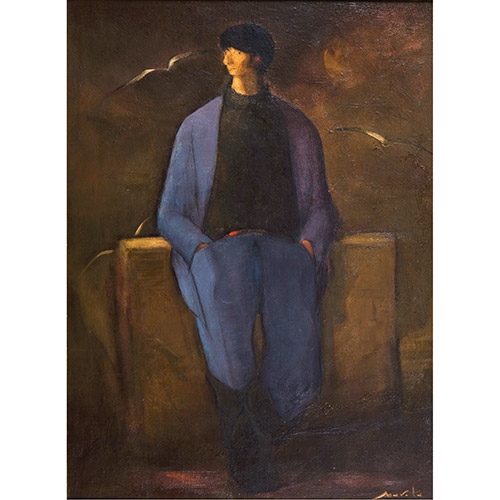 Artwork by Manuel Marola, Señor con traje azul, Made of oil on tablex