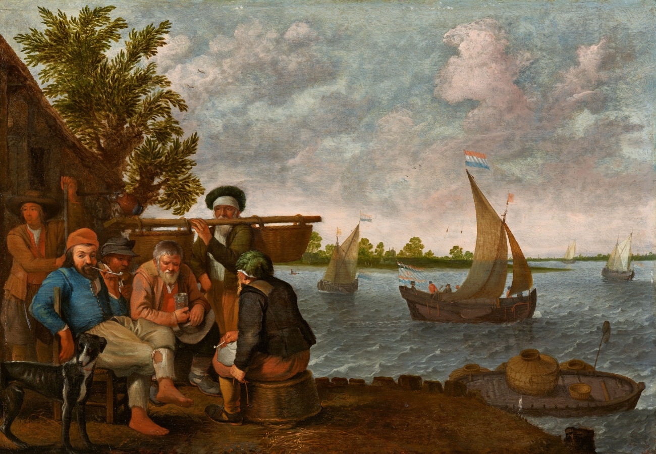 Artwork by Abraham Willaerts, Fishermen on the Shore, Made of Oil on panel