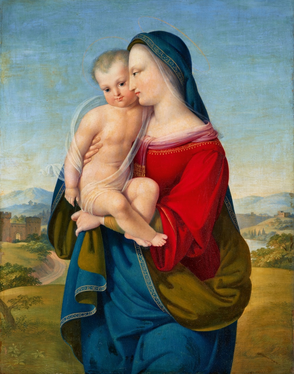 Artwork by Philipp Karl Peter‏ Stöhr, The Virgin and Child in a Panoramic Landscape, Made of Oil on panel