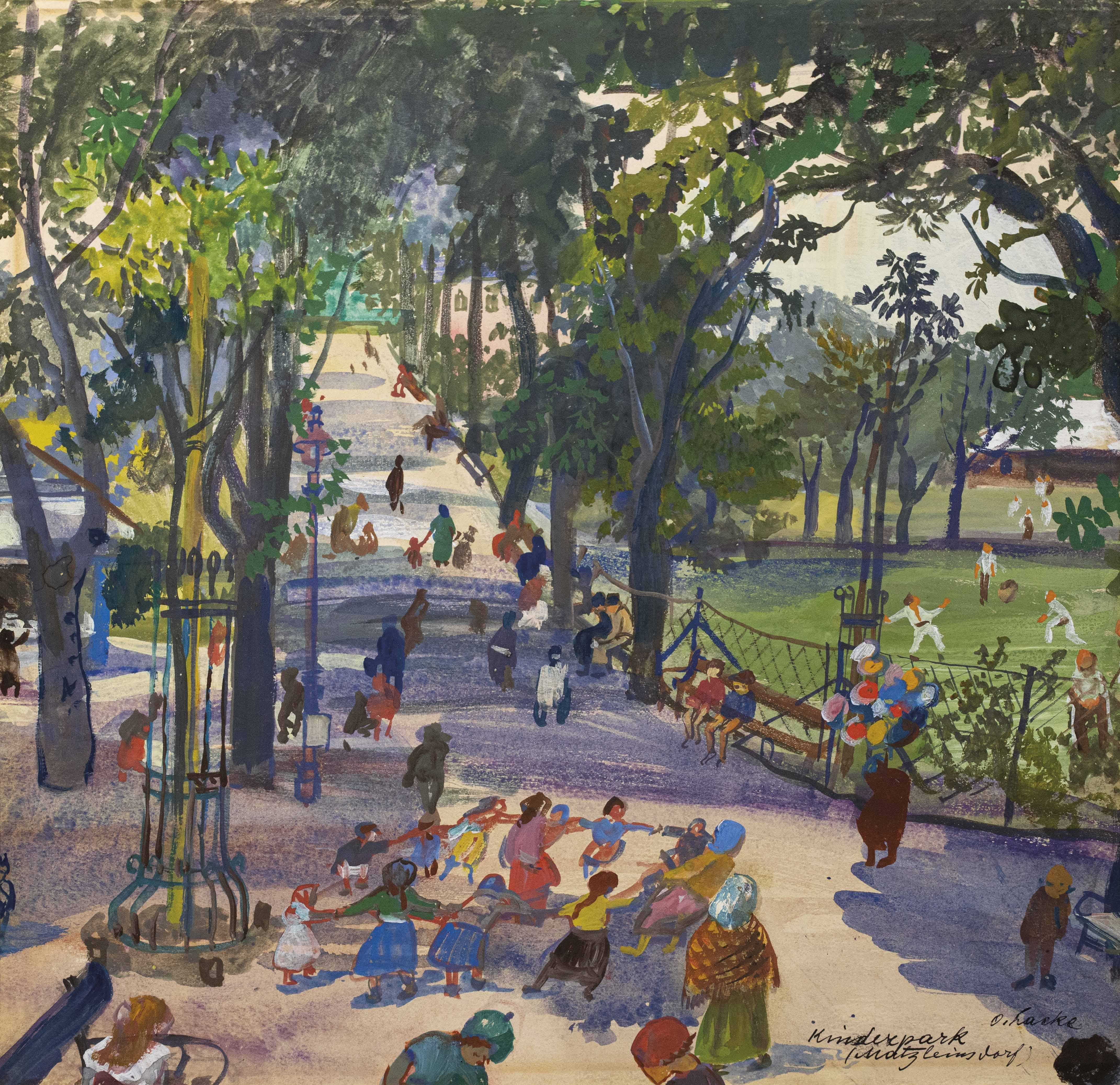 Artwork by Oskar Laske, Kinderpark in Matzleinsdorf, Made of gouache on paper