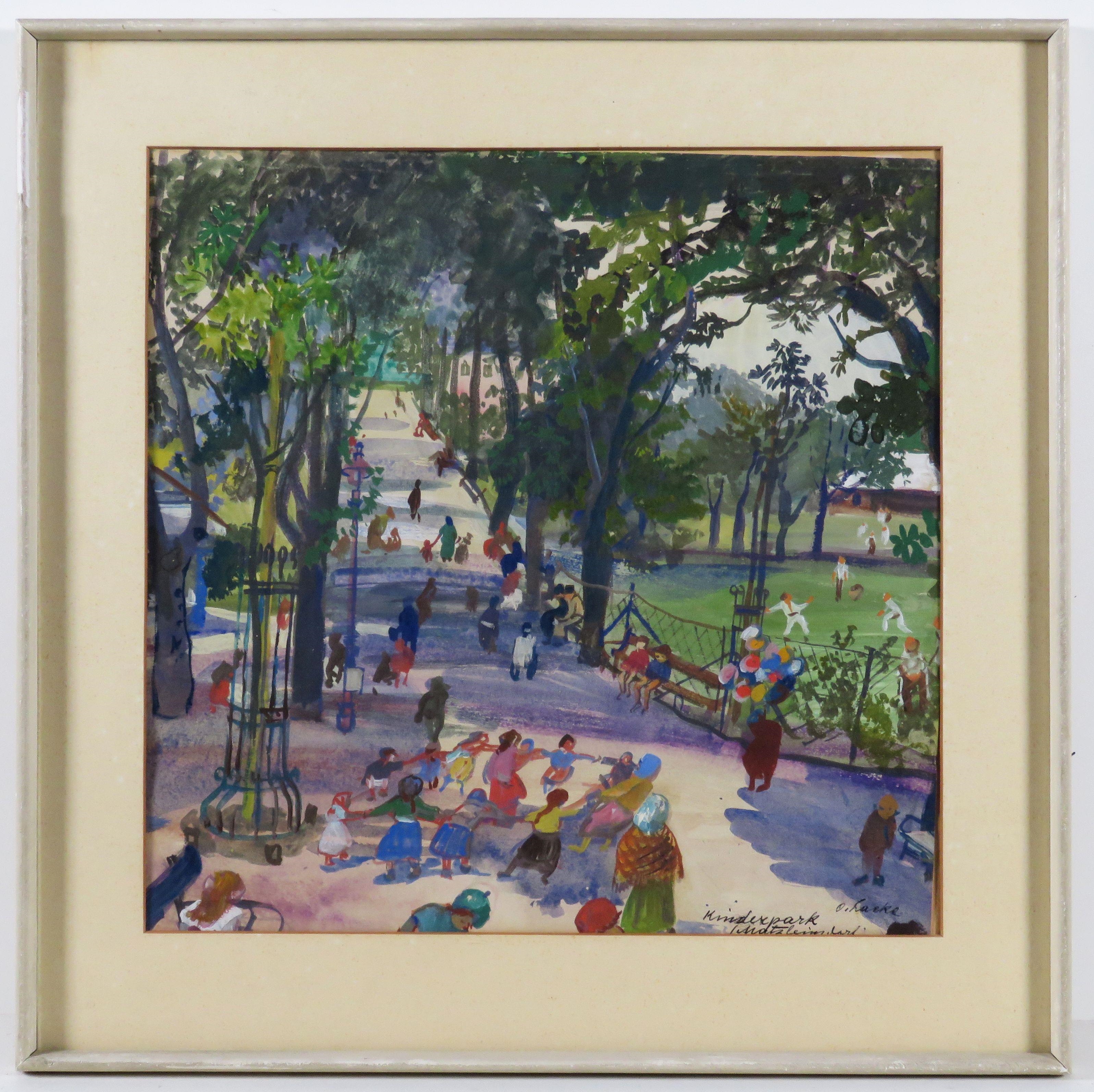 Artwork by Oskar Laske, Kinderpark in Matzleinsdorf, Made of gouache on paper