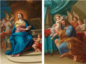 The Madonna with Angels and three nails of the cross; andThe Christ Child crowning Saint Joseph with Angels behind - Mattia de Mare