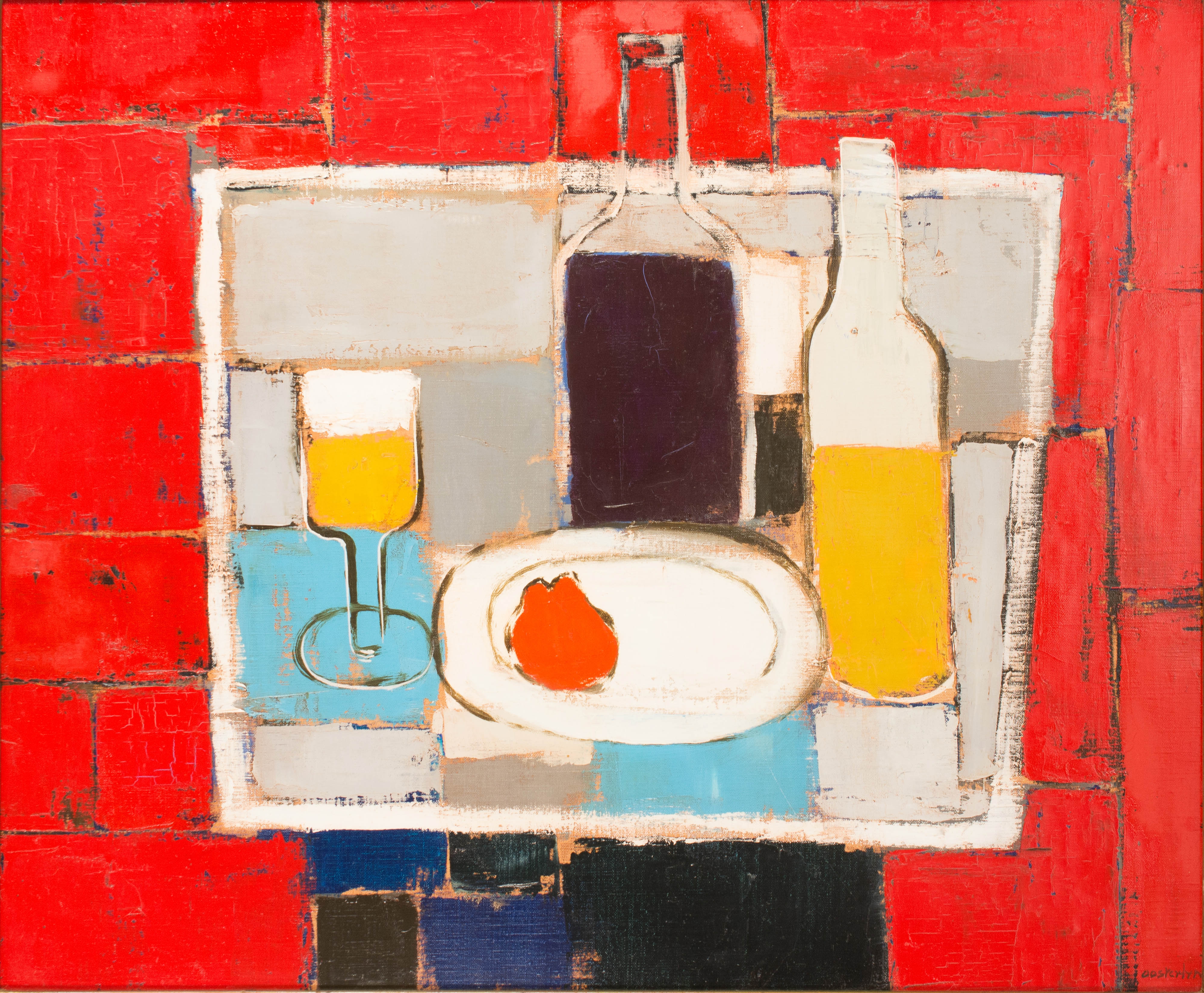 Artwork by Jean Oosterlynck, Still life with bottles and a plate, Made of oil on canvas