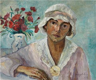 Flicka med röd blomsterbukett - Hildegard Zoir