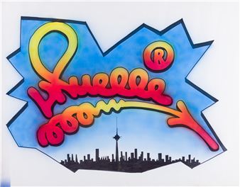 Tag / firma sobre skyline de Madrid - Juan Carlos Argüello