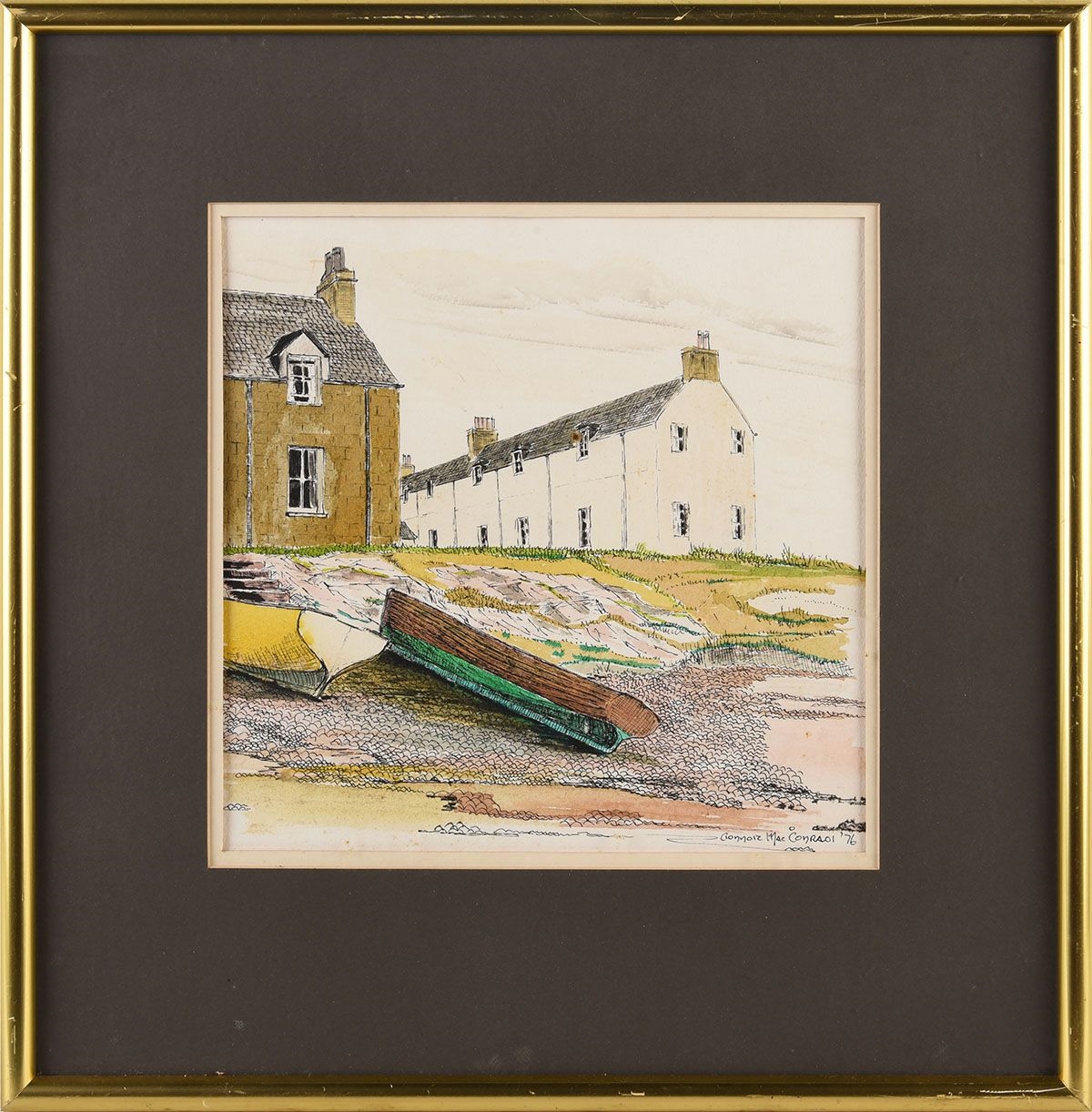 Artwork by Cionnor MacConraoi, BEACHED BOATS, Made of PEN & INK DRAWING WITH WATERCOLOUR WASH