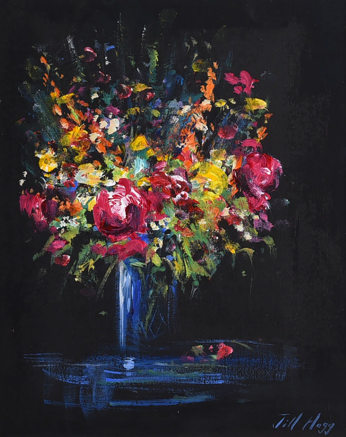 Artwork by Jill Hogg, FLOWERS IN A VASE, Made of OIL ON BOARD