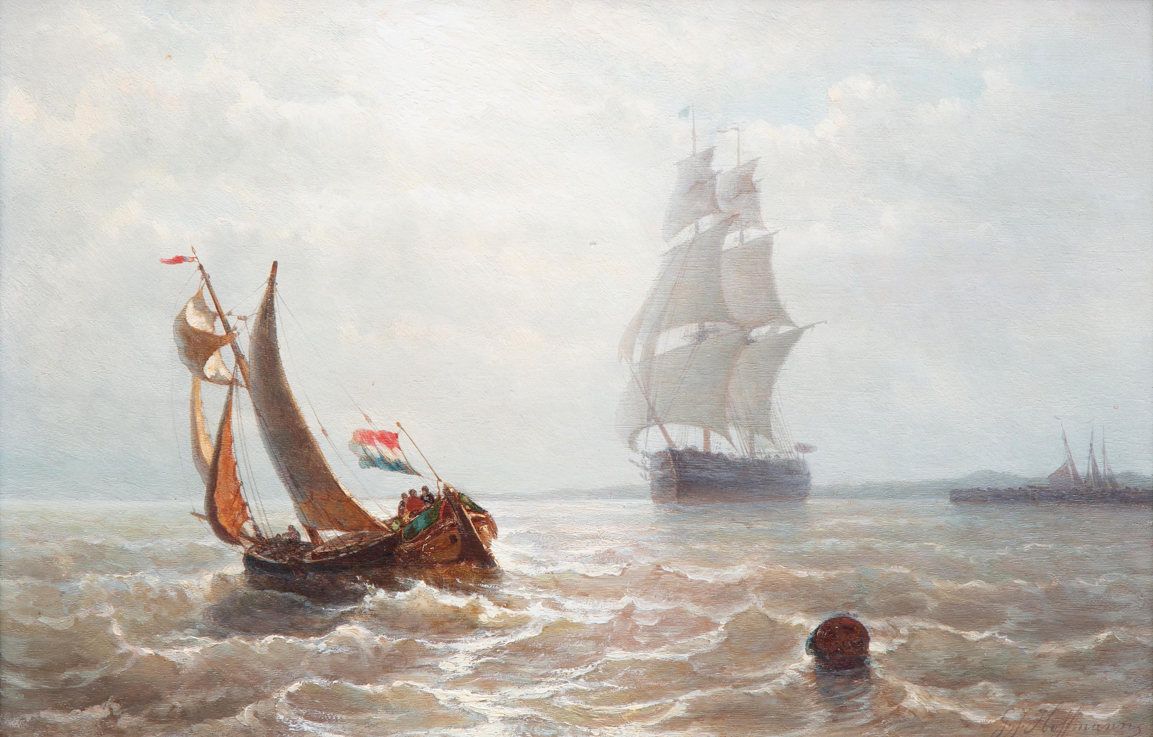 Shipping near the harbour by Georges Johannes Hoffmann