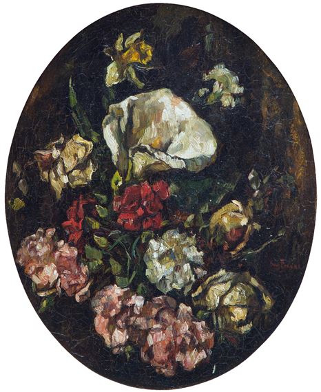 A bouquet with an arum, narcissus and roses by Wilhelmus Hendrikus Petrus Johannes de Zwart