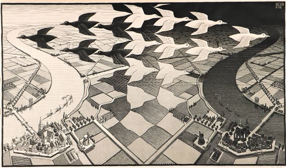 Dag en nacht (Day and Night). by Maurits Cornelis Escher, 1938