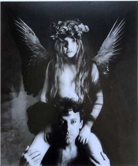 Half naked woman with wings, ;  Child with wings on the neck of a man - C. Marler-edwards