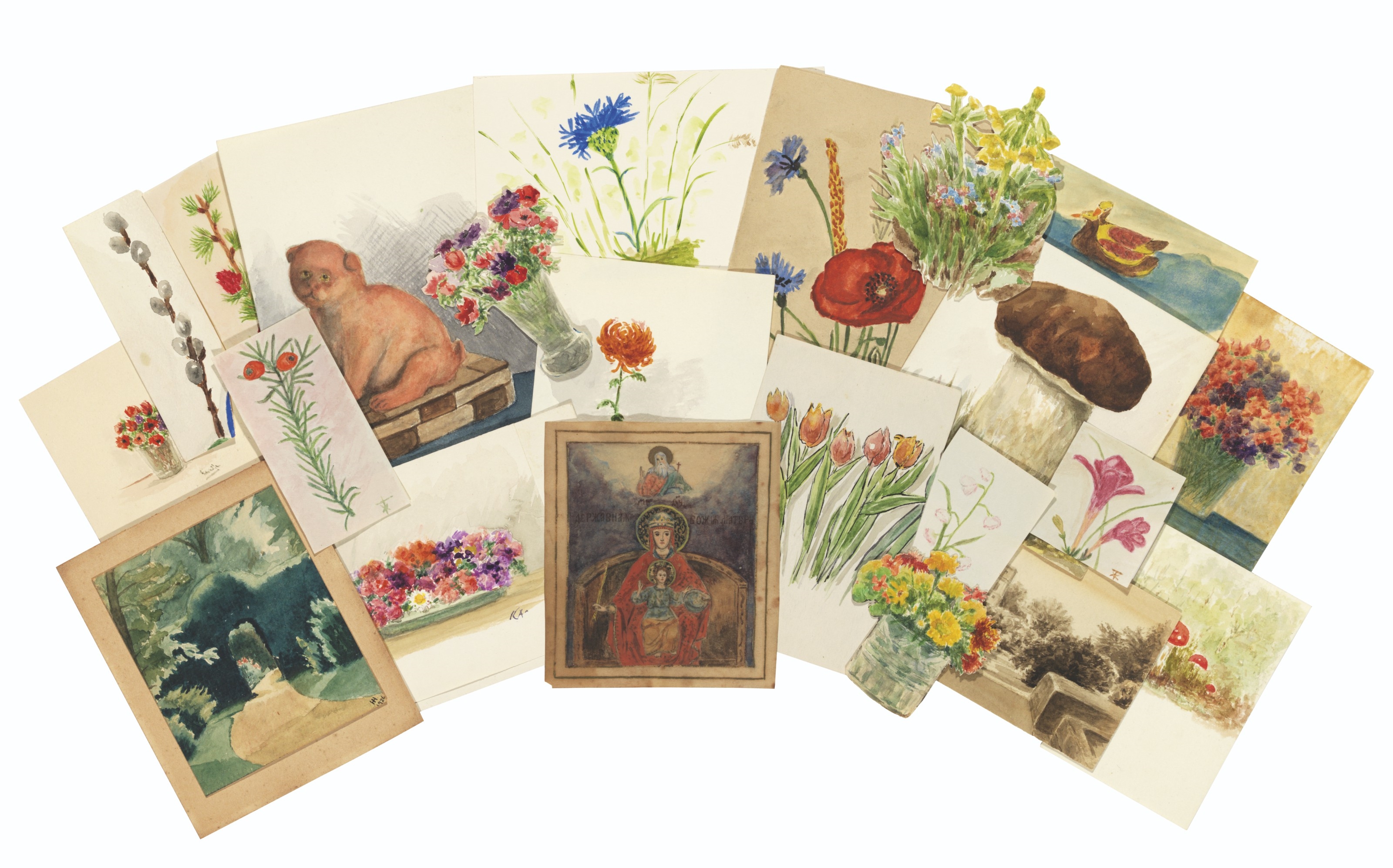 Artwork by Grand Duchess Xenia, Twenty-two studies of flowers, mushrooms, landscapes and animals, Made of watercolour on paper