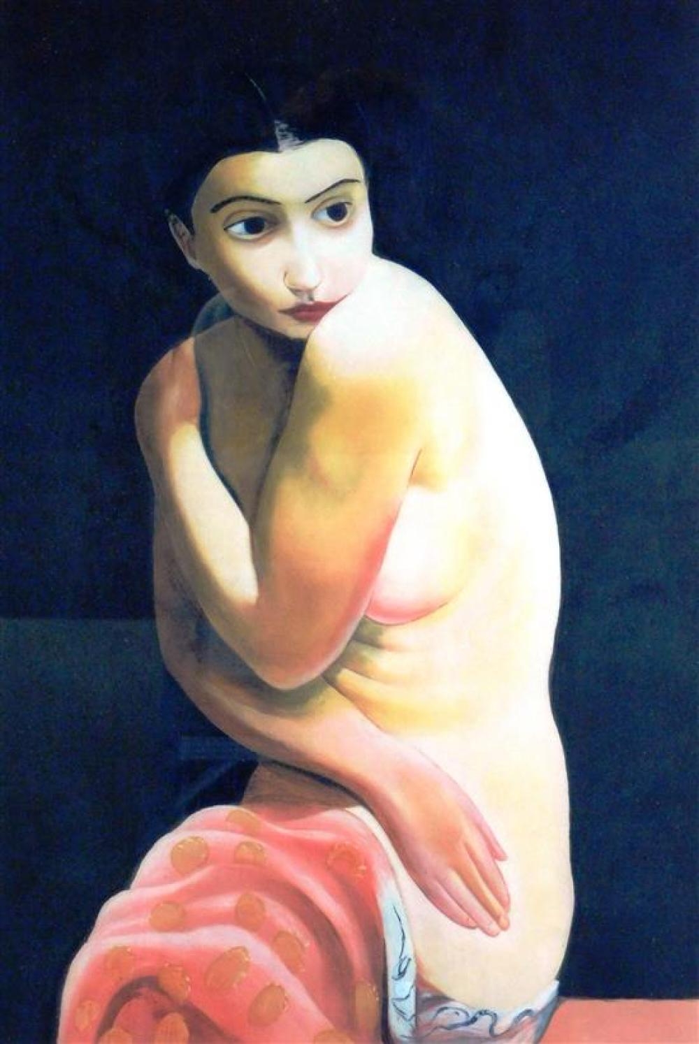 Nude woman against black background by Moïse Kisling