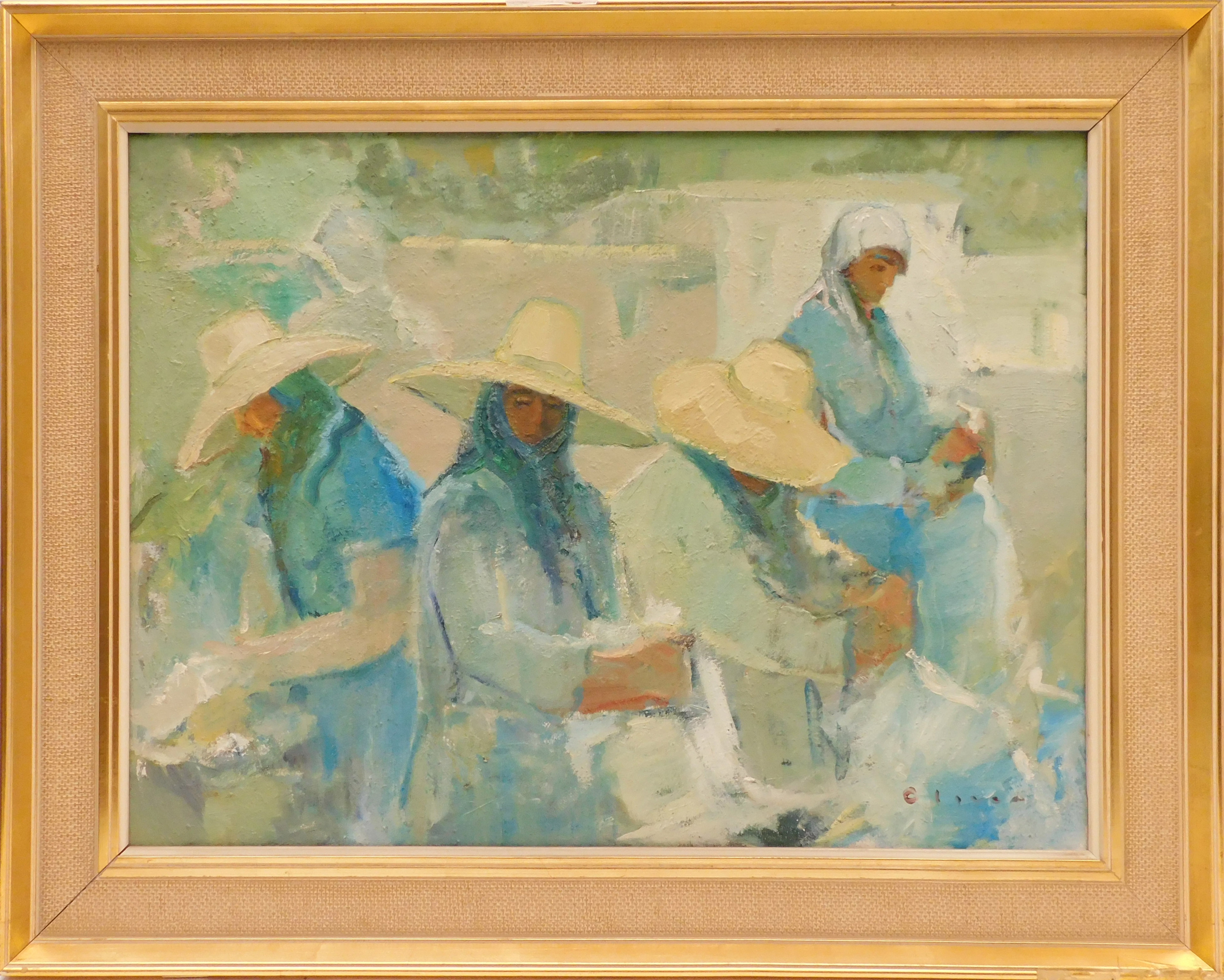 Artwork by Pere Clapera Argelaguer, "Ibicencas cosiendo redes", Made of oil on canvas