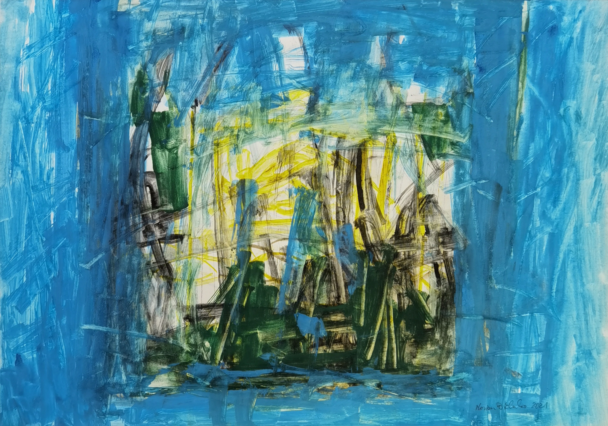 Artwork by Marian Bielawka, Poza granicami, Made of Mixed technique on paper